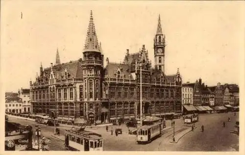 Ak Gand Gent Ostflandern, La Poste, Straßenbahnen