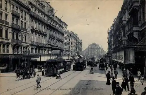 Ak Bruxelles Brüssel, Le Grand Hotel et le Boulevard Anspach, tramway