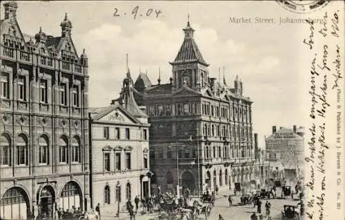 Ak Johannesburg Südafrika, Marktstraße mit Gebäuden, Straßenverkehr, historische Postkarte