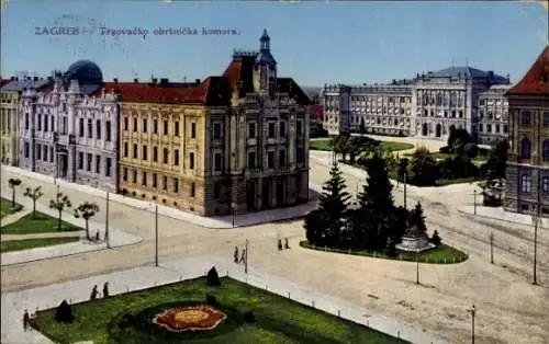 Ak Zagreb Kroatien,  Trgovačko obrtnička komora, Gebäude, Stadtansicht, Straßenverkehr