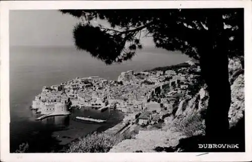 Ak Dubrovnik Kroatien, Stadtansicht  Adriaküste, alte Stadtmauer, Hafen