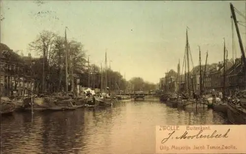 Ak Zwolle Overijssel Niederlande, Hafenansicht mit Segelbooten, Bäume, Stadtansicht, Postkarte...