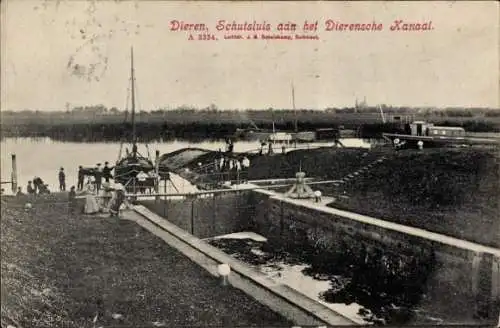 Ak Dieren Gelderland, Schutsluis am Dierensche Kanal, Boote, Kanalansicht