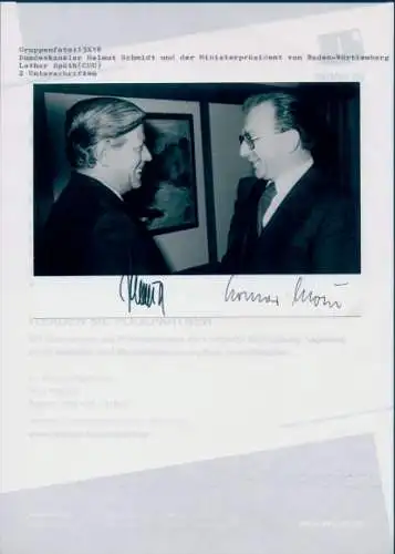 Foto Bundeskanzler Helmut Schmidt, Ministerpräsident von Baden-Württemberg Lothar Späth