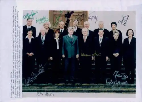 Foto Kabinett 2002 von Bundeskanzler Gerhard Schröder, Joschka Fischer, Johannes Rau, Jürgen Trittin