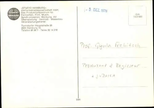 Ak Studio Hamburg, Autogramm Produzent Gyula Trebitsch