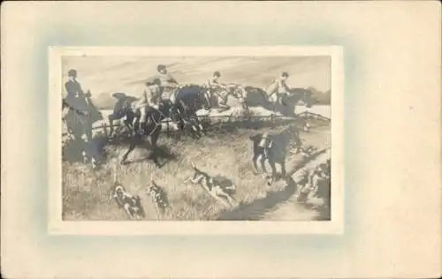 Präge Ak Jäger zu Pferde, Jagdhunde, Jagd