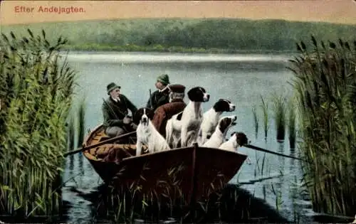Ak Jäger im Ruderboot, Jagdhunde, Jagd