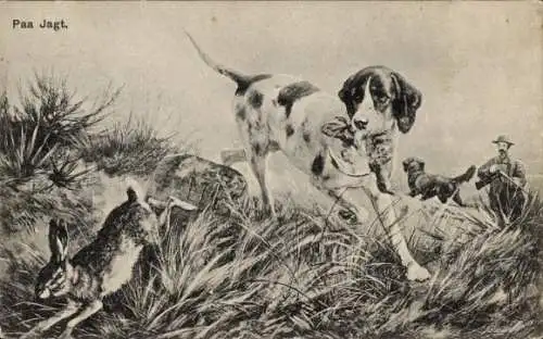 Ak Jagdszene, Jagdhund, Jäger, Jagdbeute