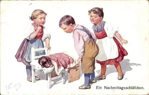 Künstler Ak Feiertag, K., Ein Nachmittagsschläfchen, Hund und fürsrogliche Kinder, BWKI 946 4
