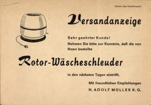 Ak Werbung, Rotor-Wäscheschleuder, H. Adolf Müller KG