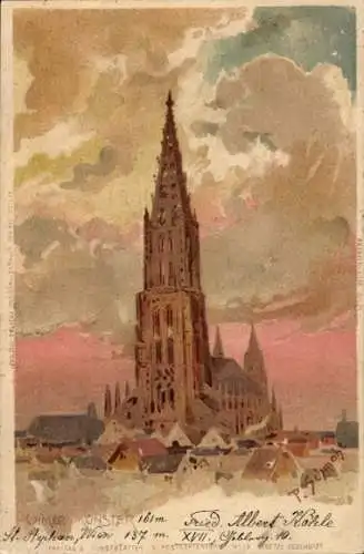 Künstler Litho Schmohl, P., Ulm an der Donau, Stadtblick mit Münster