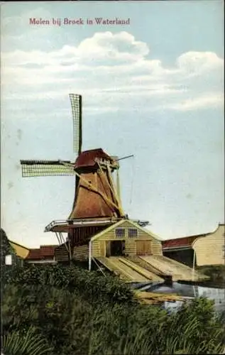 Ak Broek in Waterland Nordholland Niederlande, Windmühle