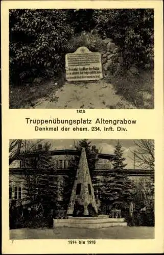 Ak Altengrabow Möckern in Sachsen Anhalt, Truppenübungsplatz, Denkmal der ehem. 234. Inft. Div.