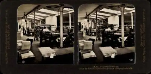 Stereo Foto Papierfabrikation, Maschinensaal einer Feinpapierfabrik, Bild 21