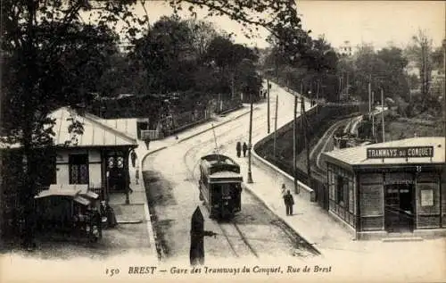 CPA Brest Finistère, Gare des Tramways, Rue de Brest