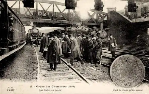 Ak Paris, Eisenbahnarbeiterstreik, Zugpanne, Bahnstreik