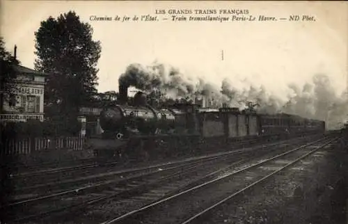 CPA Grands Trains Francais, Chemins de Fer de l'Etat, Train transatlantique Paris-Le Havre