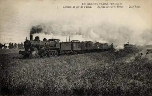 CPA Grands Trains Francais, Chemin de fer de l'Etat, Rapide de Paris-Brest