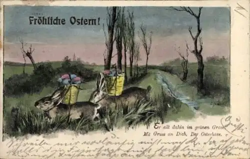 Ak Fröhliche Ostern, Ostereier, Osterhasen