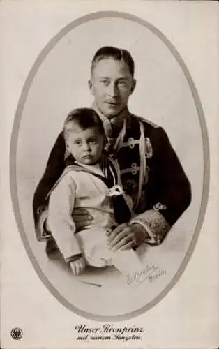 Ak Kronprinz Wilhelm von Preußen mit Sohn, Husarenuniform