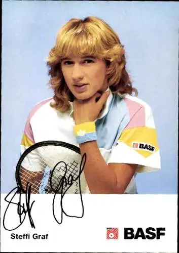 Ak Tennisspielerin Steffi Graf, Sportlerin des Jahres 1986, BASF, Autogramm