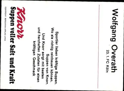 Autogrammkarte Fußballer Wolfgang Overath, 1. FC Köln, Autogramm