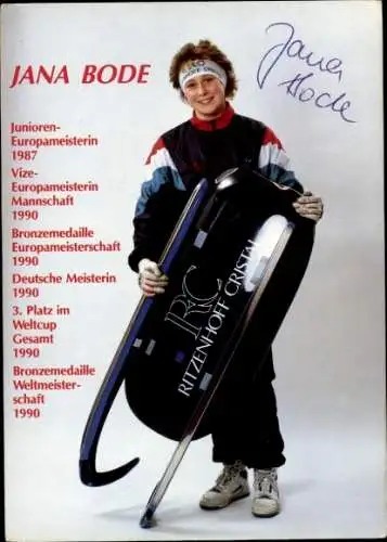 Ak Rennrodelsportlerin Jana Bode, Autogramm