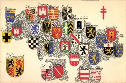 Wappen Ak Belgien, Hennegau, Gosselies, Enghien