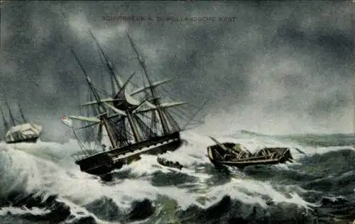 Ak Schiffbruch an der Holländischen Küste, Segelschiffe