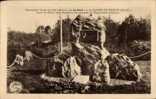 Ak Denkmal Belgien, La Reid,  zum Ruhm der belgischen Maquis errichtet