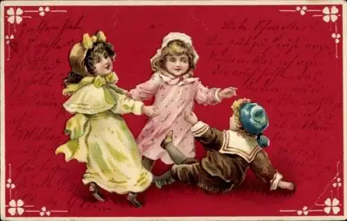 Ak Tanzende Kinder, Glücksklee, Kitsch