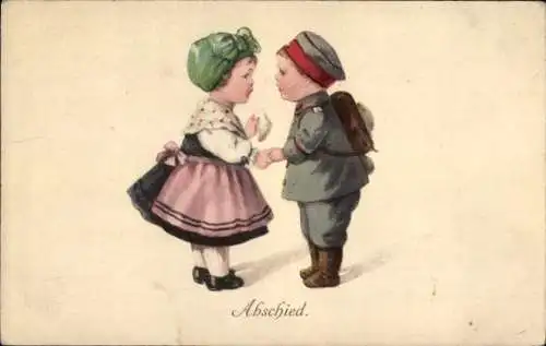 Künstler Ak Kind in Uniform, Liebespaar, Abschied