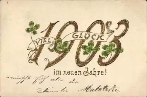 Präge Ak Glückwunsch Neujahr 1903, Glücksklee