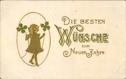 Präge Ak Neujahr, Mädchen mit Kleeblatt