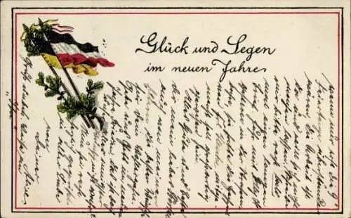Ak Glückwunsch Neujahr, Fahnen, Eichenlaub