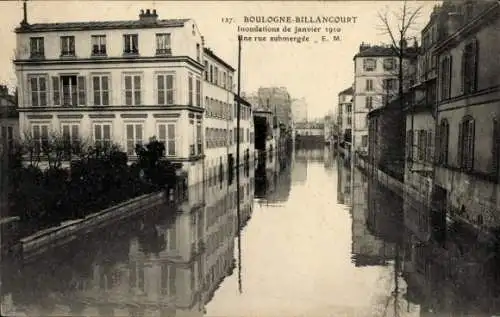 Ak Billancourt Hauts de Seine, Hochwasser Januar 1910, überflutete Straße