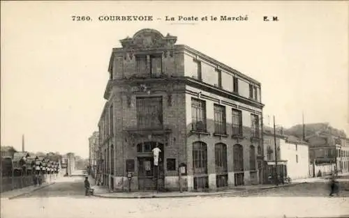 Ak Courbevoie Hauts de Seine, La Poste et le Marché