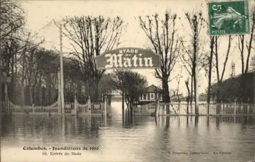 Ak Colombes Hauts de Seine, Inondation 1910, Entrée du Stade