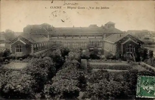 Ak Clichy Hauts de Seine, Hôpital Gouin, Vue des Jardins