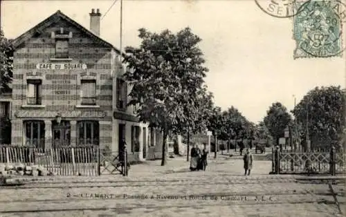 Ak Clamart Hauts de Seine, Passage à Niveau et Route de Clemart, Café du Souare