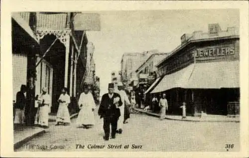 Ak Suez Ägypten, general view of the Colmar Street, Rue Colmar, Die Colmarstraße
