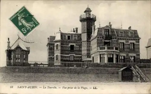 Ak Saint Aubin sur Mer Calvados, La Tourelle, Vue prise de la Plage