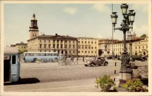 Ak Göteborg Schweden, Gustaf Adolfs torg, Rådhuset, Straßenverkehr, historische Gebäude