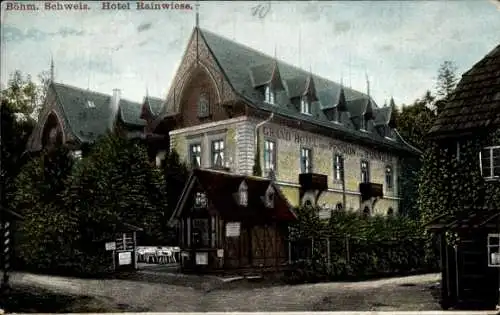 Ak Mezní Louka Rainwiese Hřensko Herrnskretschen Elbe Reg Aussig, Hotel Rainwiese