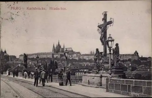 Ak Praha Prag Tschechien, Karlsbrücke, Hradschin