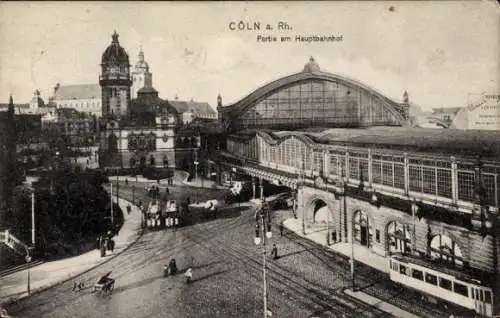 Ak Köln am Rhein, Vorderansicht des Hauptbahnhofs in Köln