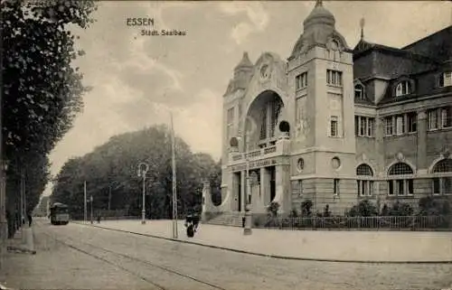 Ak Essen im Ruhrgebiet, ESSEN, Städt. Saalbau, Tram, historische Gebäude