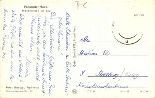 Ak Premnitz im Havelland, Mozartstraße am See