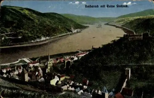 Ak Bacharach am Rhein, Panorama, Ruine Stahleck, Kirche, Häuser